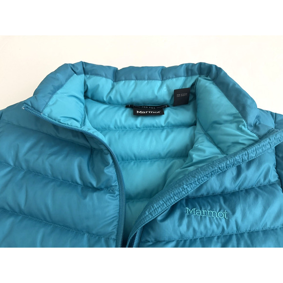 Marmot Jacket XL 700-Fill Down Turquoise Blue Quilted Full Zip Pockets Packable - Picture 5 of 15